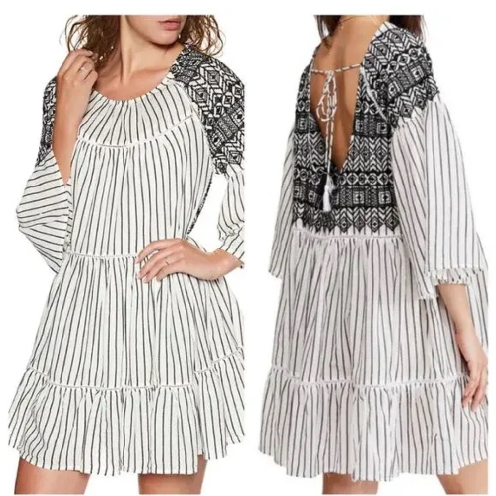 Free People Striped Black and White Long Sleeve Dress